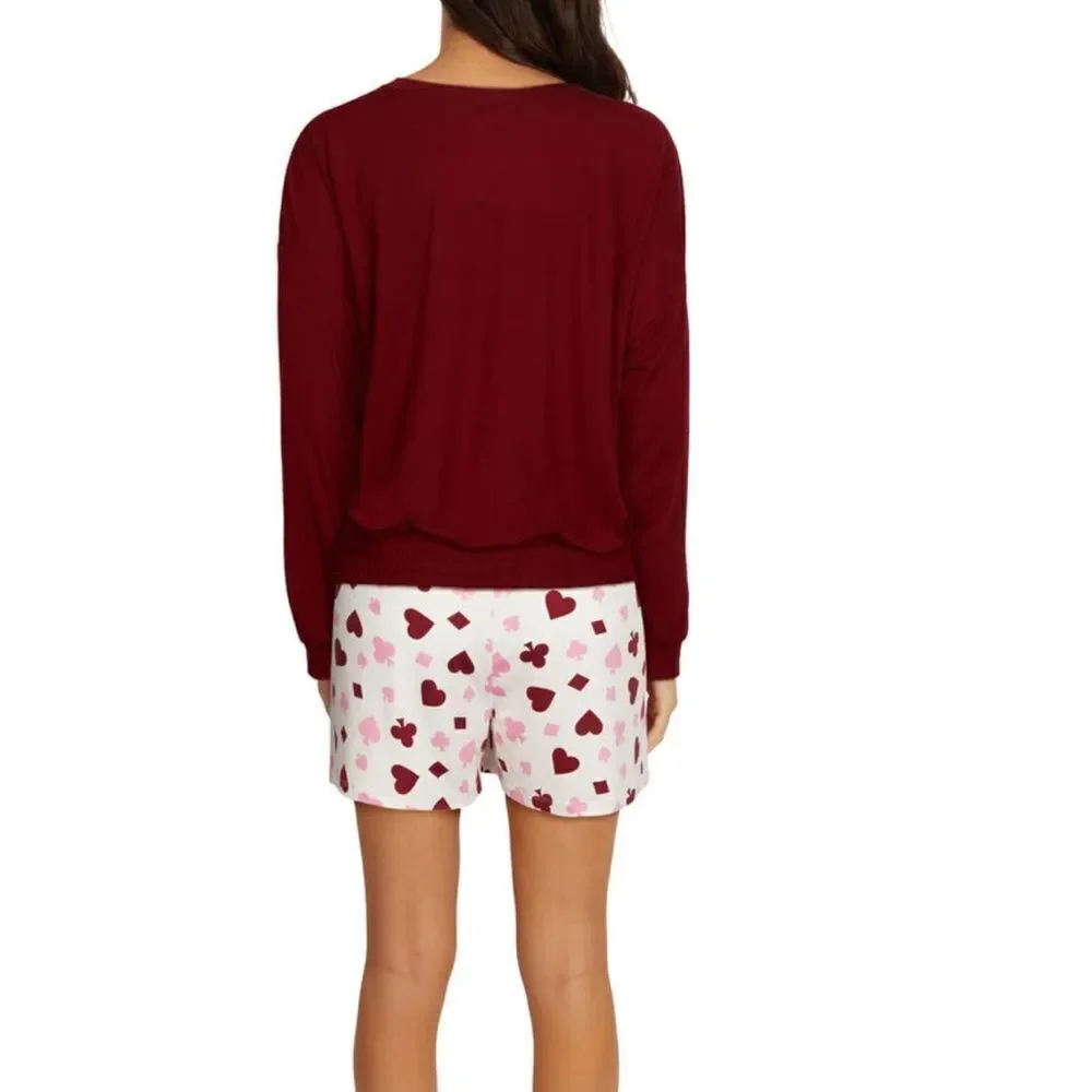 WILDFOX Love's a Gamble‎ Shorty Pajamas Set, 2 Piece, Red Hearts, XL, NWT